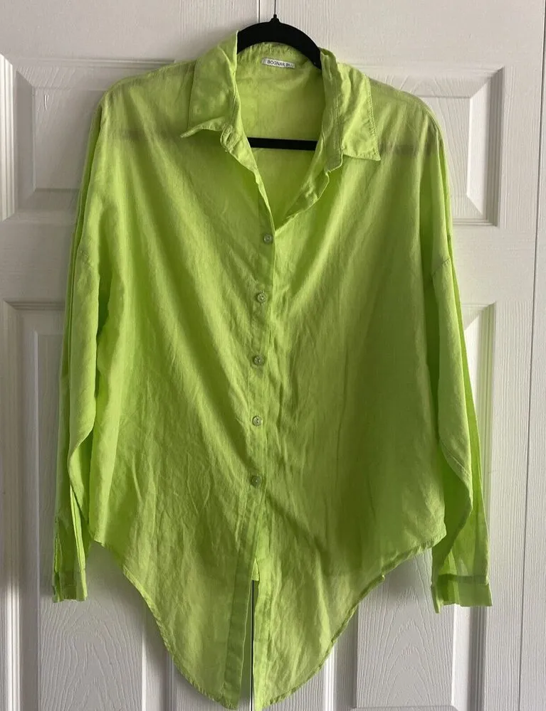 Bognar Blu Light Green Button Up Tie Front Lagenlook Casual Beach Vacation Size L - Image 1