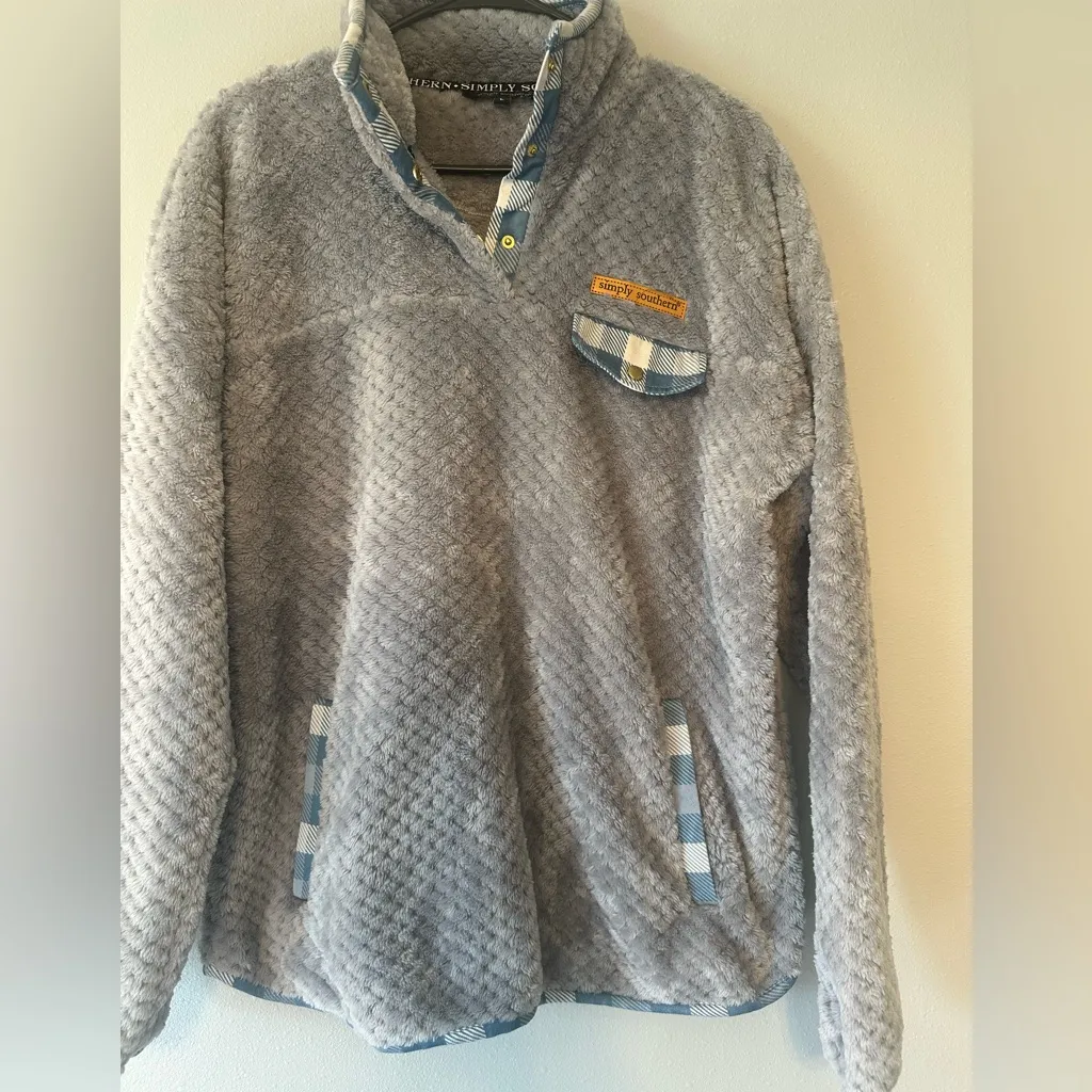 Simply Southern Blue and Gray Fleece Sweater - Image 2