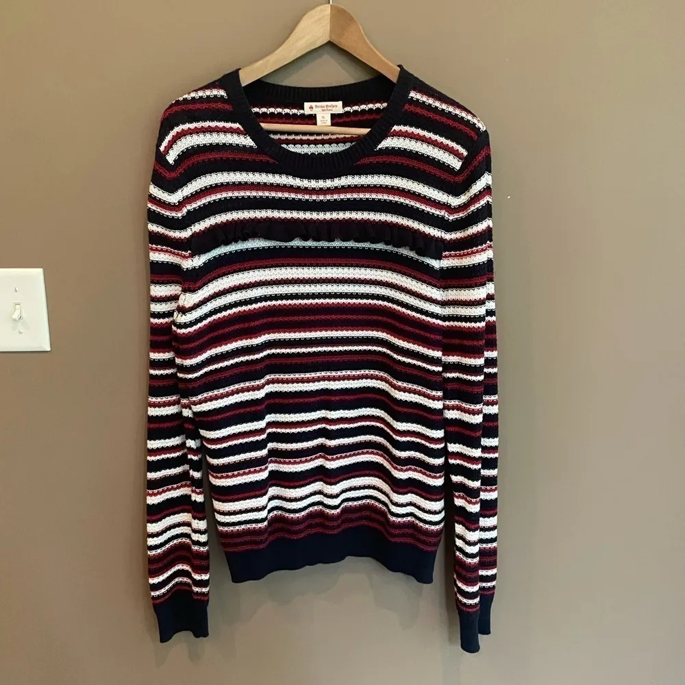 Brooks Brothers Striped Pointelle Cotton Sweater Size XL - Image 6