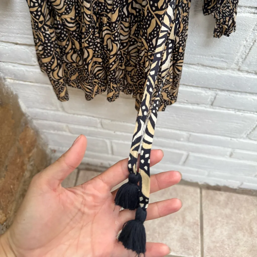 Omika x Anthropologie Black and Cream floral Long Sleeve Dress - Image 7