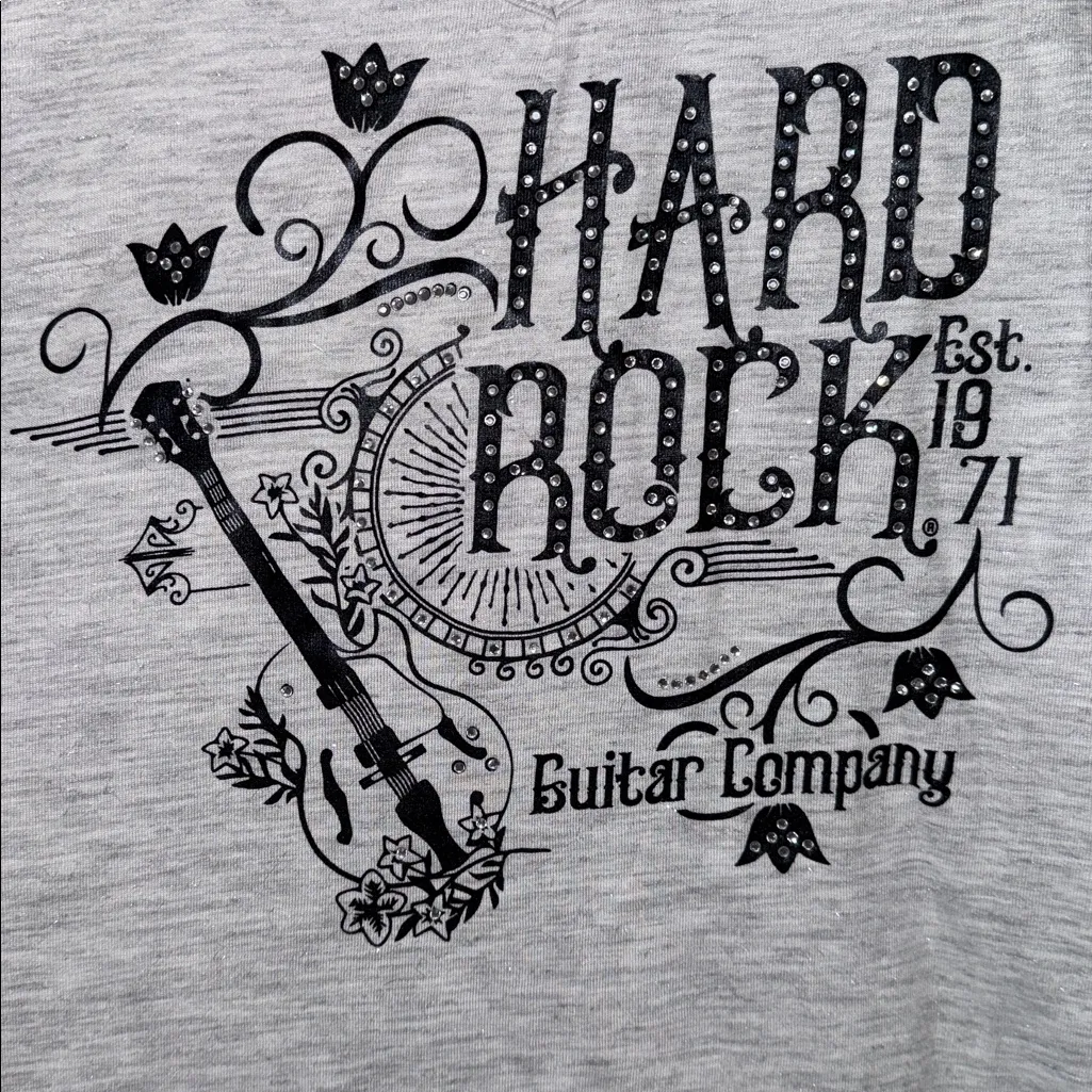 Hard Rock shirt Gray Graphic Tee with Guitar Co Print xl cold shoulder lattice - Image 6