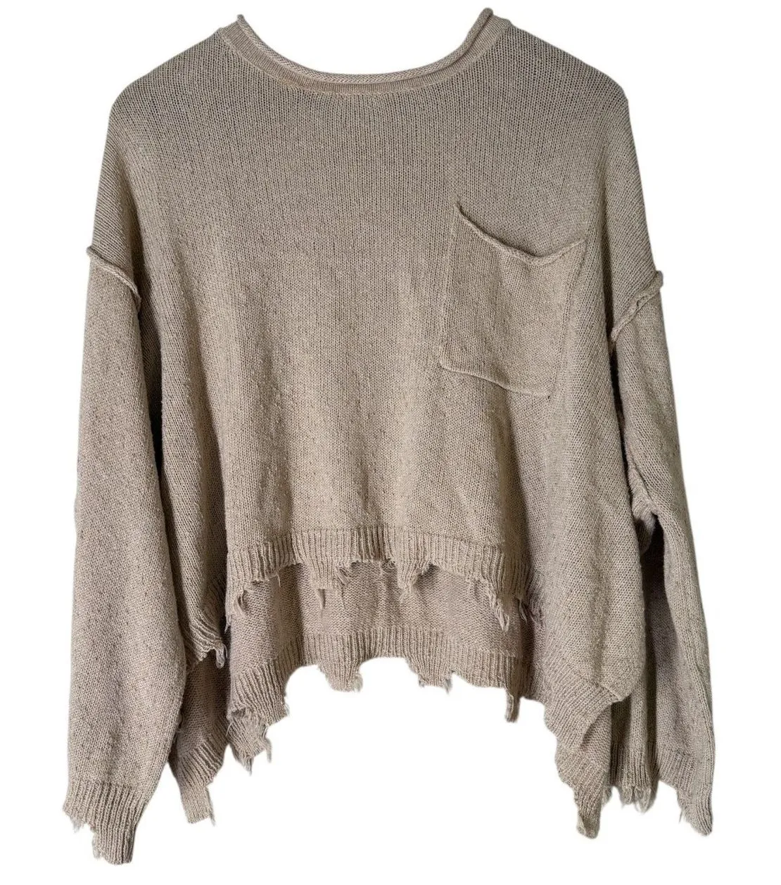 Peach Love California Womens Raw Hem Sweater Sz S Oversized Boho Popcorn Knit - Image 1