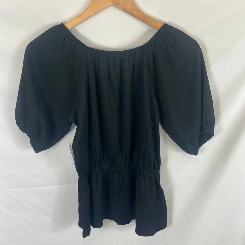 NWT Nine West Crinkle Texture Puff Sleeve Top Black Size XS - Image 6