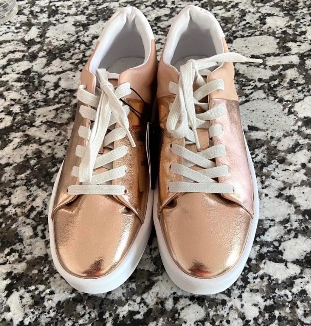 Two Tone Rose Gold Sneakers Shoes - Image 5