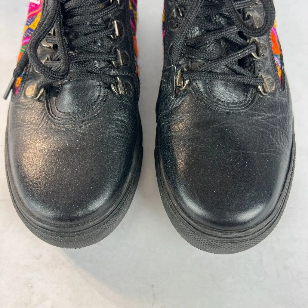 Inkkas Leather Sneaker Shoes Womens 7 Mens 4 Black Embroidered‎ Aztec Multicolor - Image 9