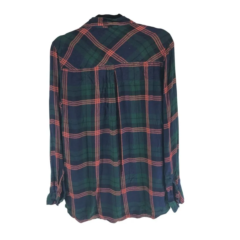 Old Navy Womens The Classic Flannel Shirt Button Down Plaid Green Orange Size M - Image 2