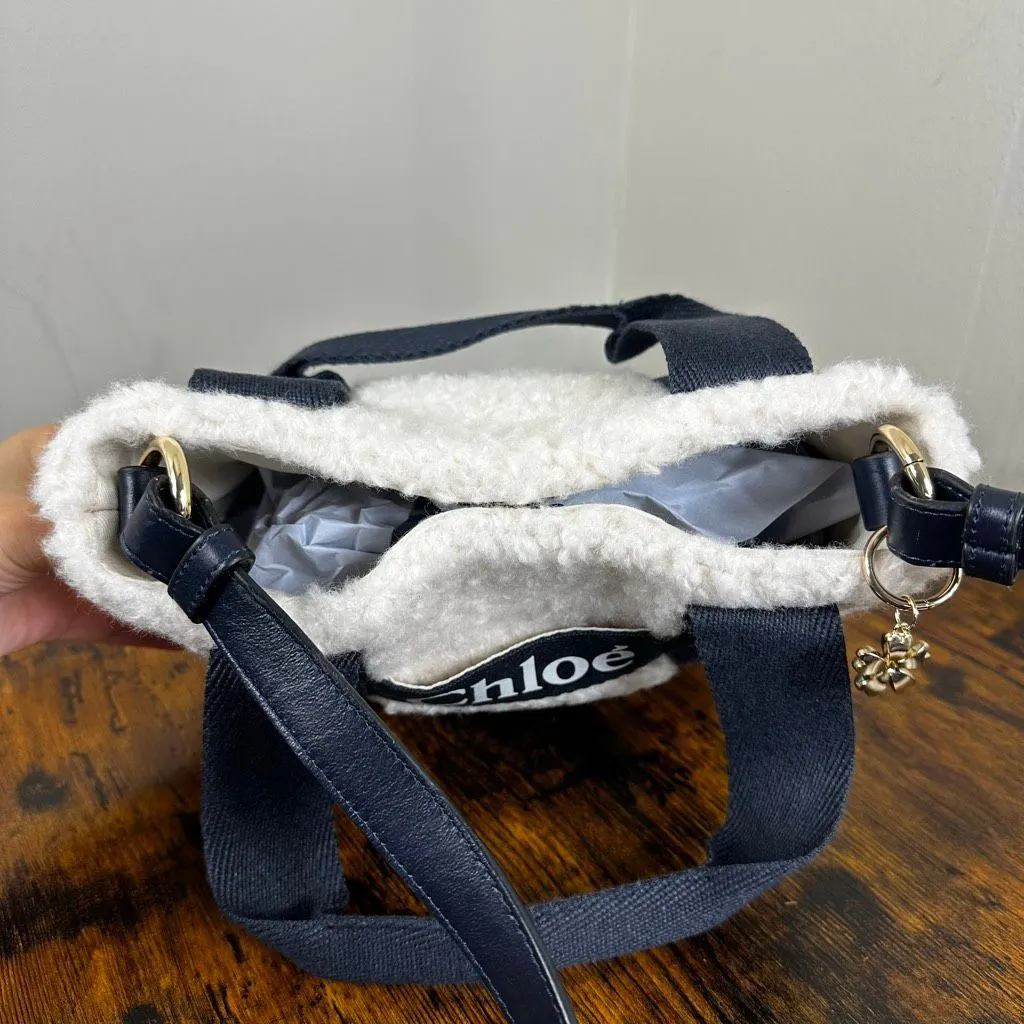 Chloe Woody Faux‎ Shearling Fur Tote Bag 2-Way Small Size - Image 10