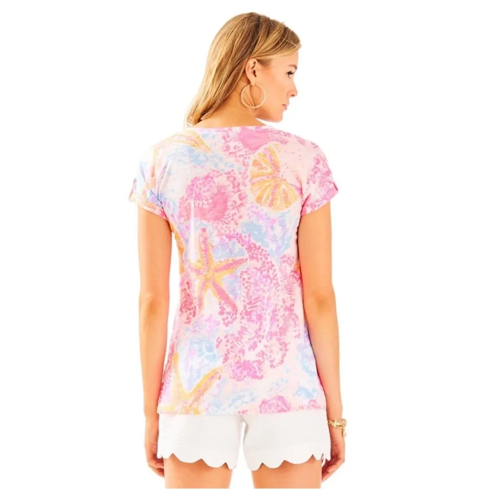 Lilly Inara Paradise Pink Bohemian Beach Linen Short Sleeve Top size medium - Image 2