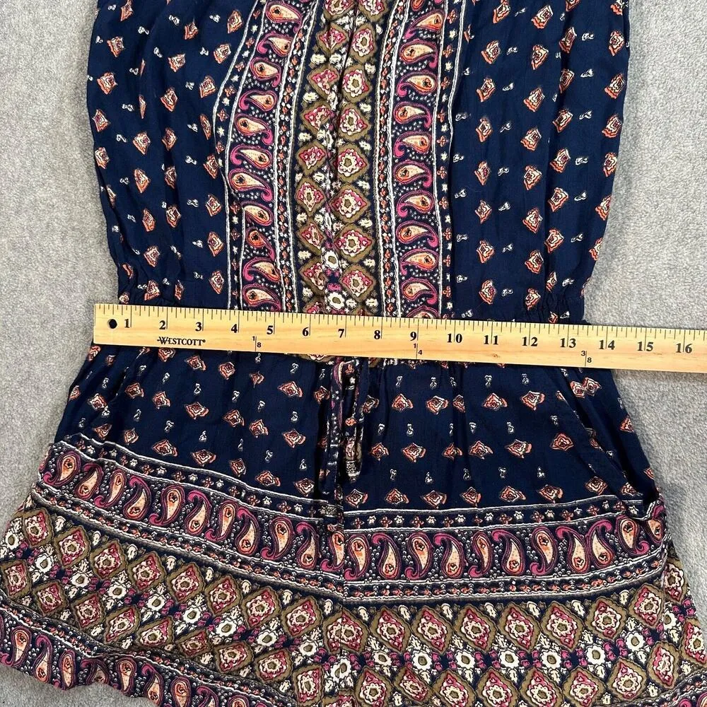 Angie Strapless Romper Size Small Navy Blue Paisley Gathered Waist Festival Boho - Image 6