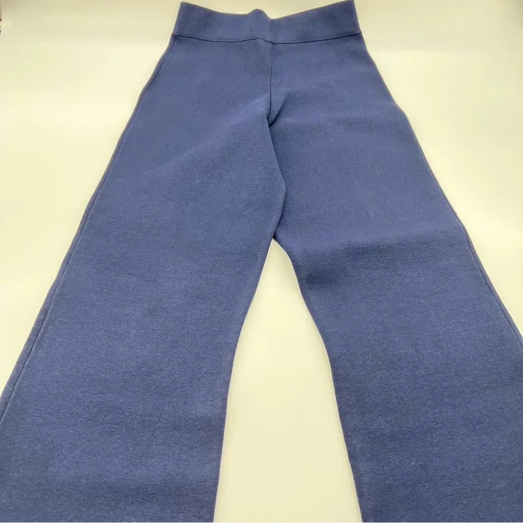 J. Crew Navy w/White Trim Wide Leg Knit Pants w/Gold metallic Buttons-Size S - Image 8