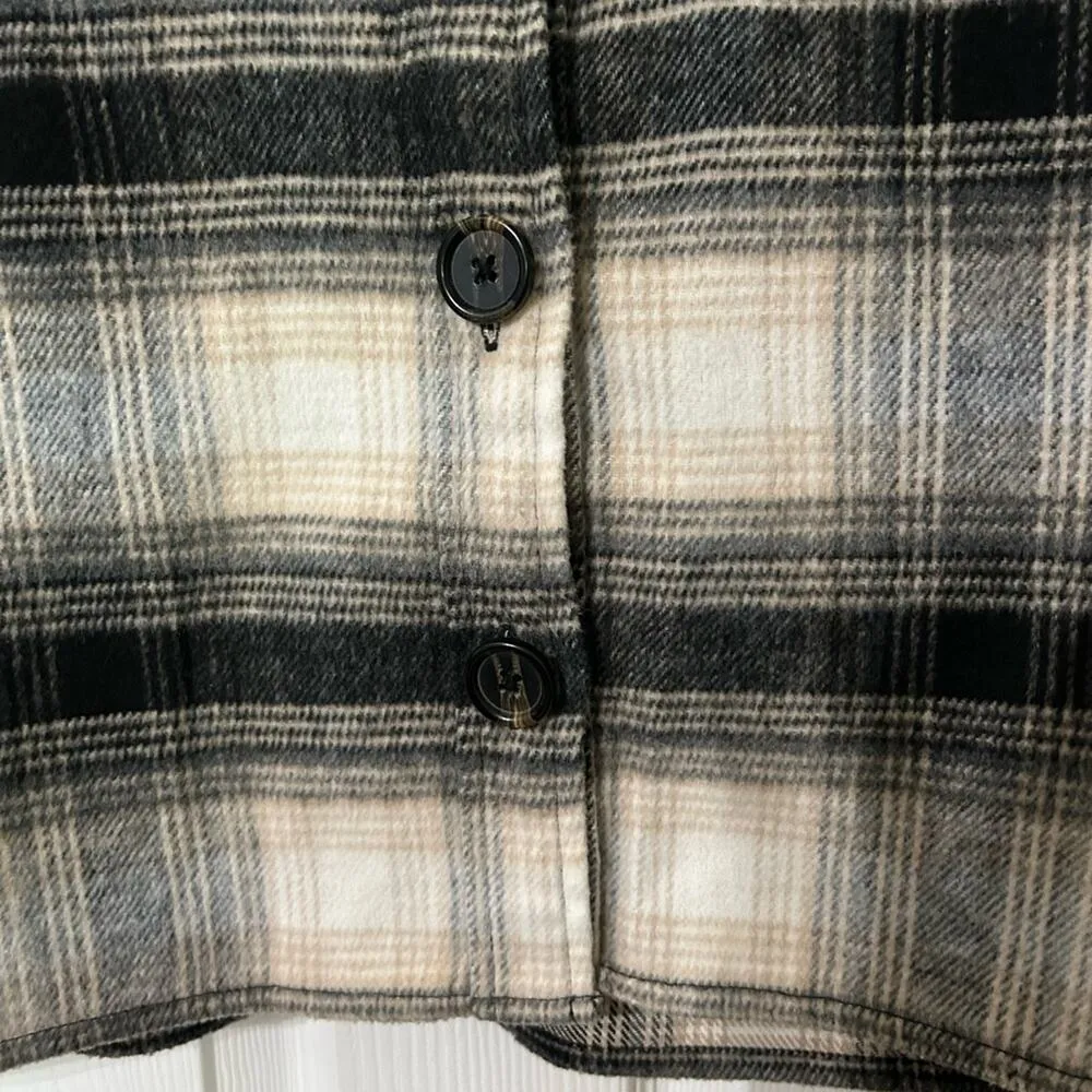 BB DAKOTA by STEVE MADDEN Plaid Flannel Boxy Shacket Size M Gray Size M - Image 5