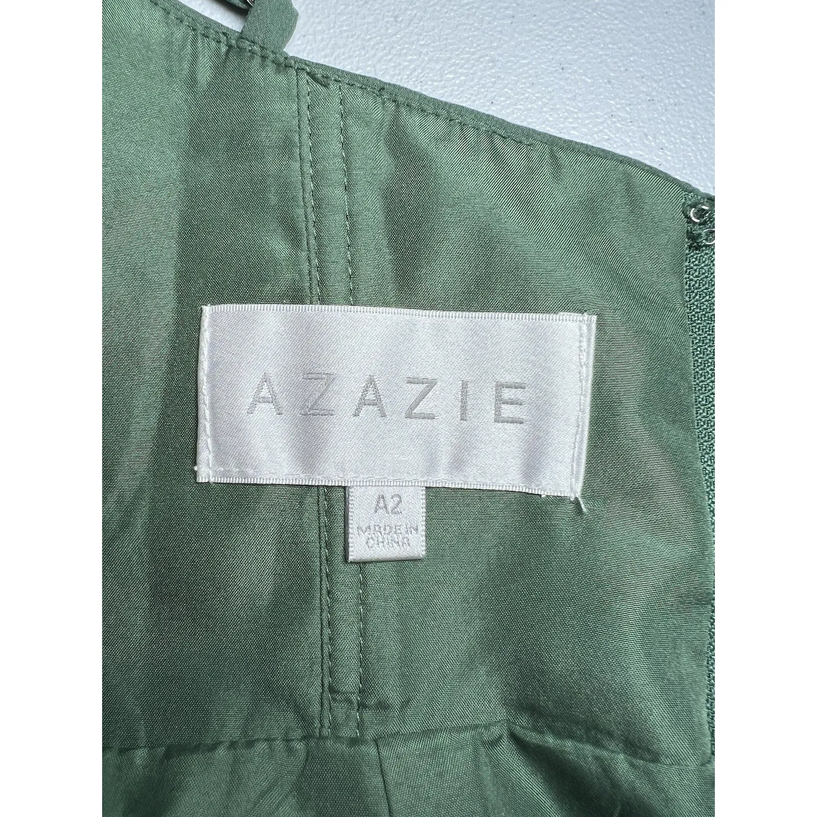 Azazie Tayla Floor‎ Length Chiffon Sheath Dress Size A2 Eucalyptus Bridesmaid - Image 8