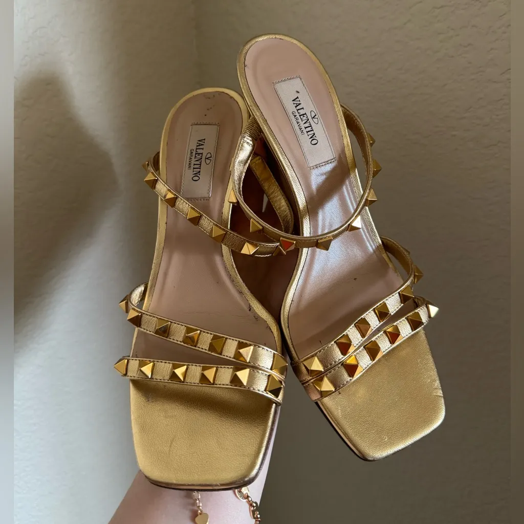 Valentino Garavani Rockstud Wedge Sandal Sz 36‎ Gold - Image 2