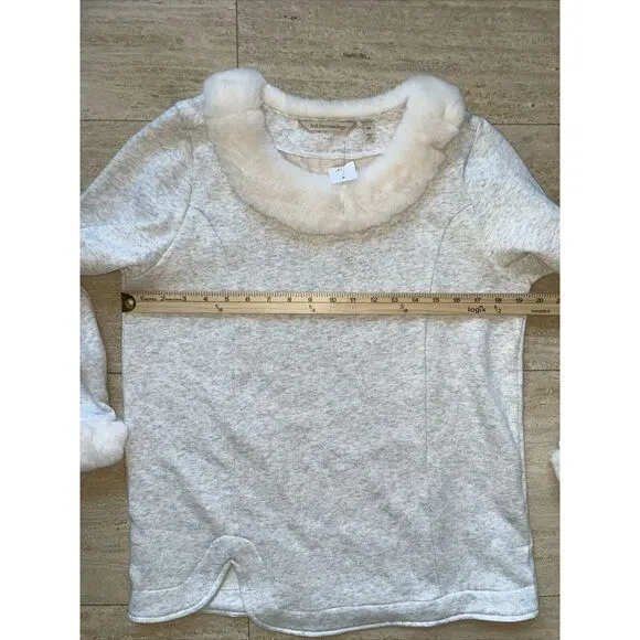 SOFT SURROUNDINGS SILVER GRAY HEATHER FAUX FUR APRES SKI SHIRT TUNIC TOP PM NWT‎ - Image 3