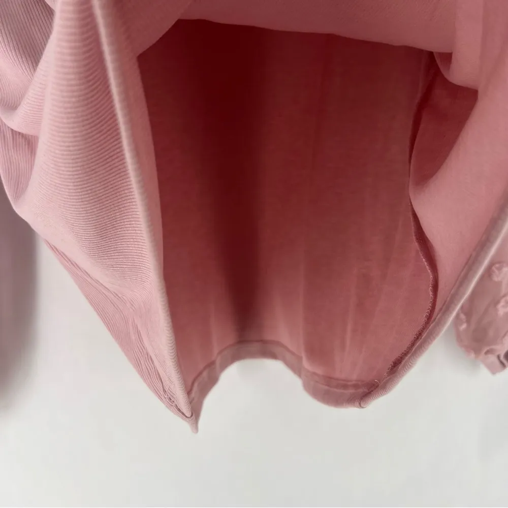 Petal Pink Lightweight Stretch Ribbed‎ Knit Chiffon Swiss Dot Balloon Sleeve Top Size L - Image 5