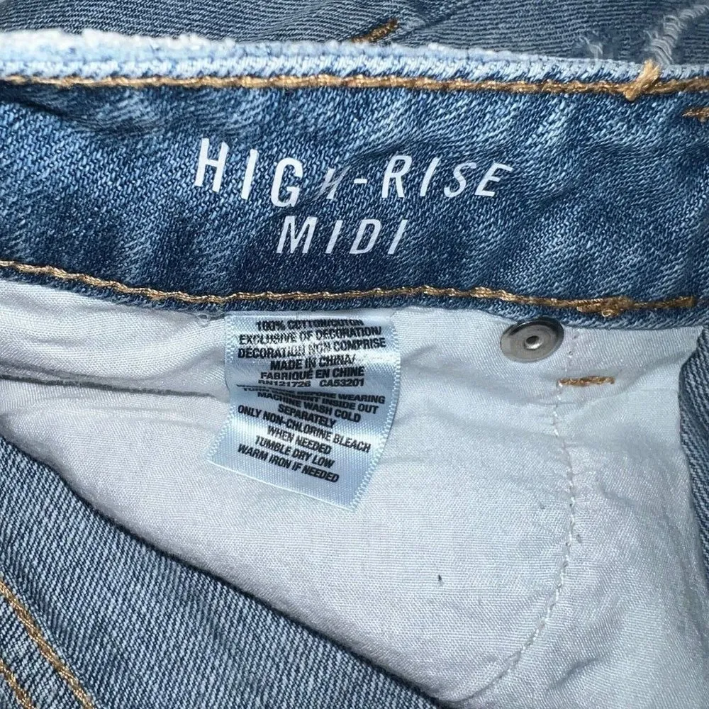 Bethany Mota Womens High Rise Midi Denim Blue Jean Shorts Size 4 Distressed - Image 3