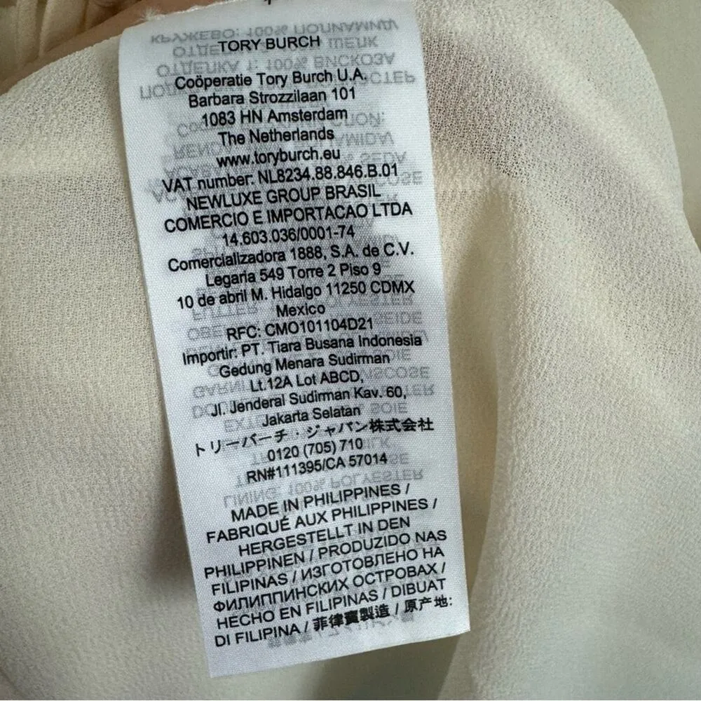 Tory Burch Cream Silk Sheer Willow Long Sleeved Blouse Size XS - Image 8