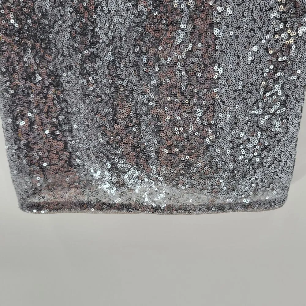 Adrianna Papell Womens Sheath Sequin Dress 4 Gunmetal Silver V Back Formal Shiny - Image 10