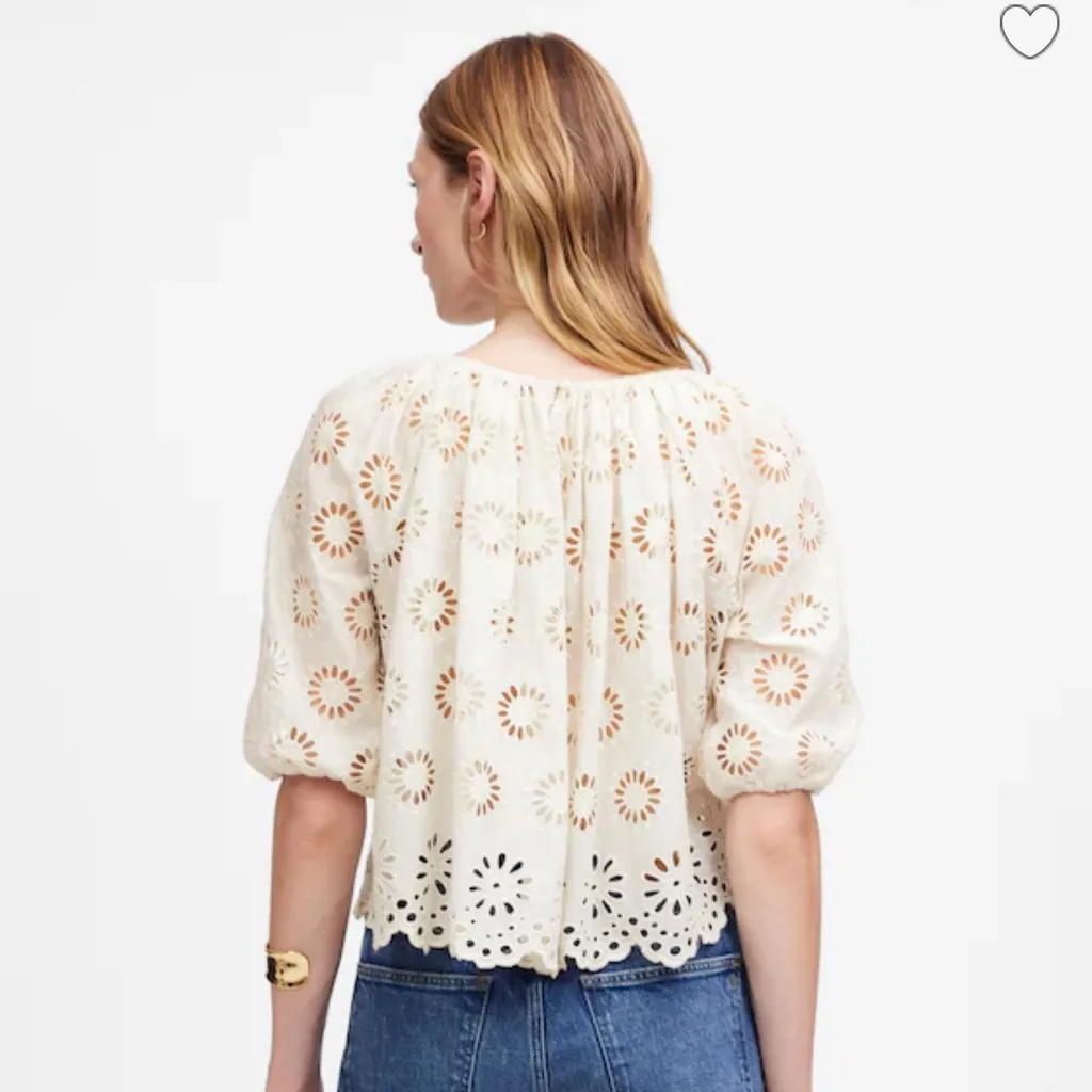 Madewell Embroidered Shirred Puff-Sleeve Top Floral Eyelet Size  Small - Image 3