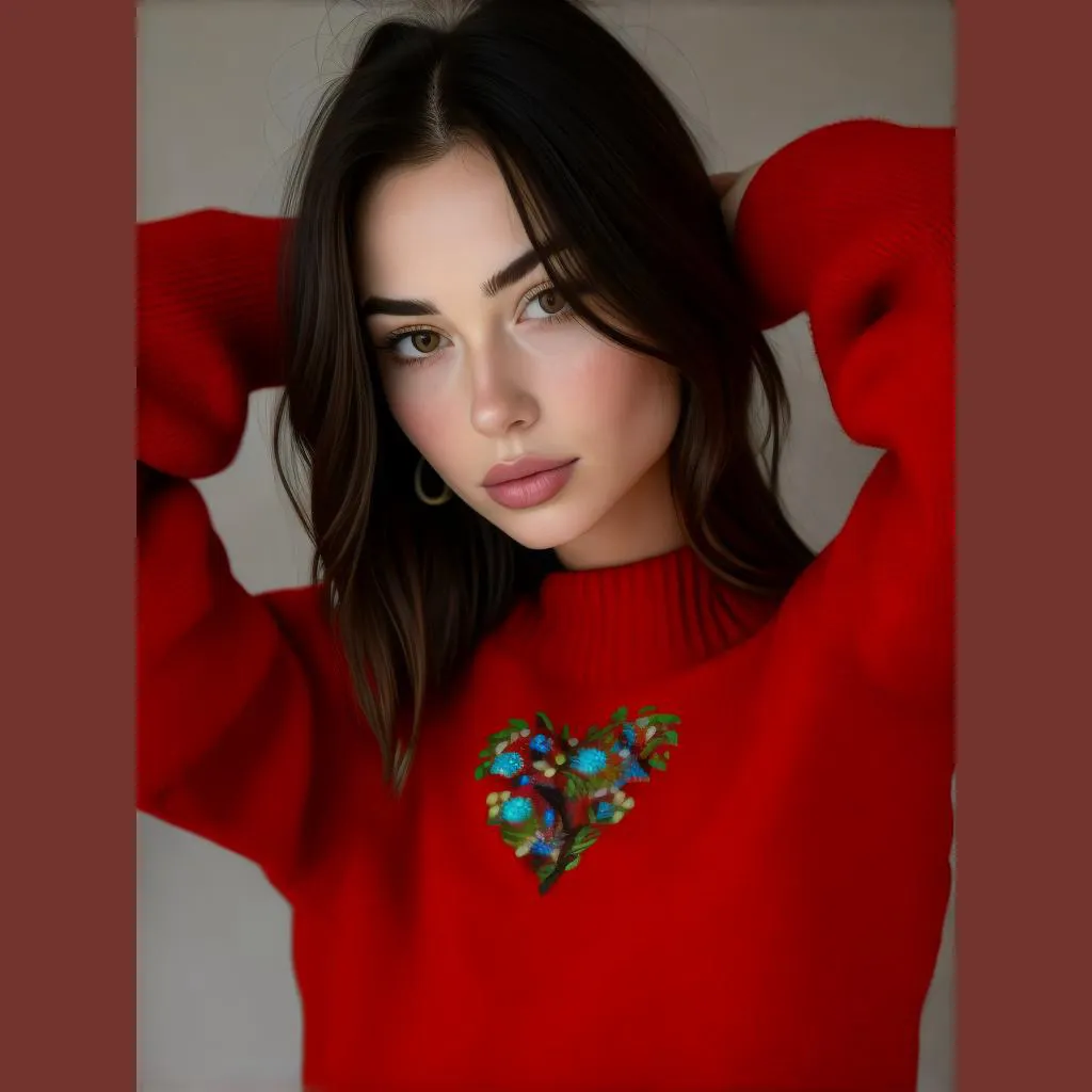 Vintage heart embroidered sweater Coldwater Creek, Red, Sweater, Floral Grandma Size L - Image 2