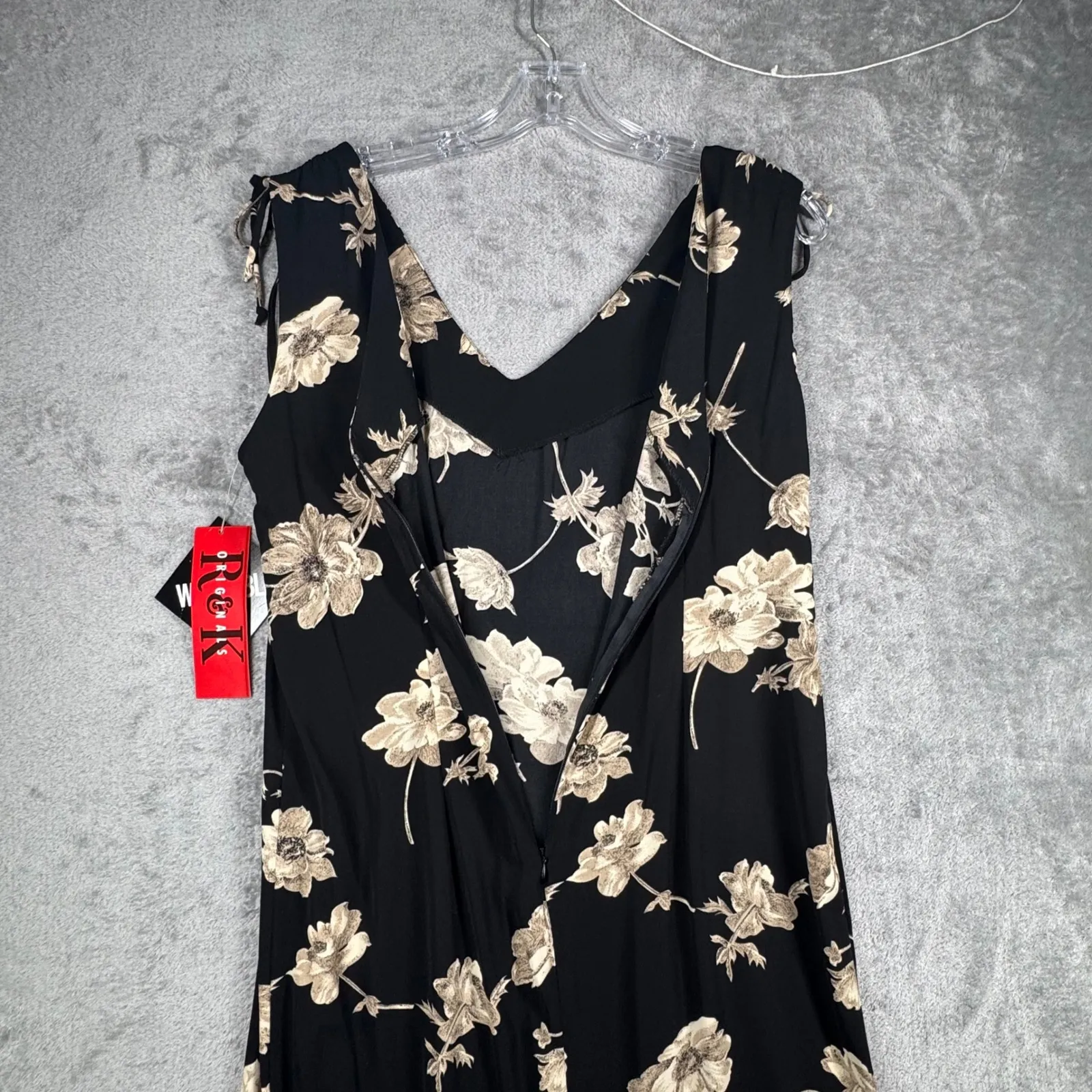 R&K Originals Dress 8 Vintage 90s Black Floral Tie Strap Whimsigoth Fairy Grunge - Image 5