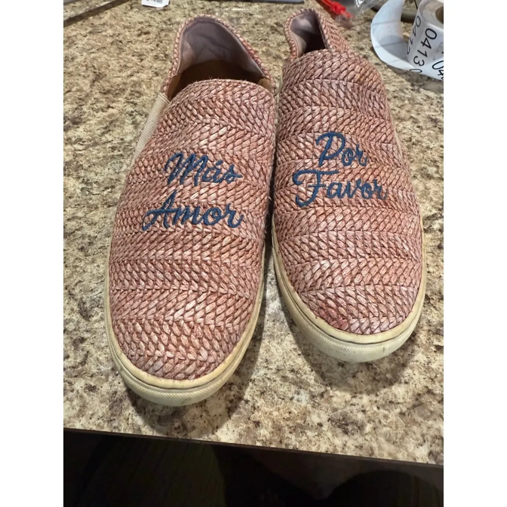 Women's Lucky Brand Pink Woven Flats & Loafers 8.5 with Blue Embroidery - Image 9