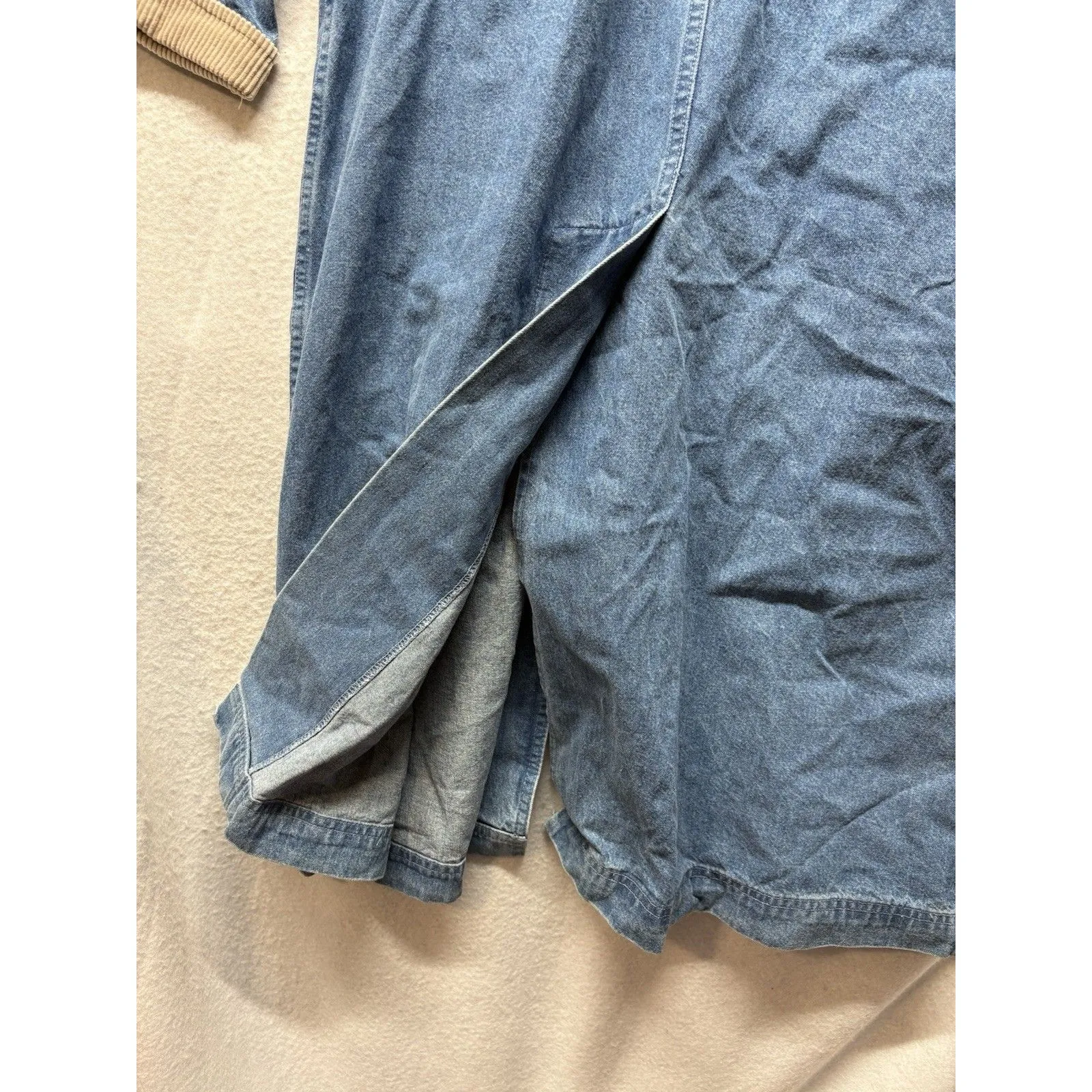 VTG LL Bean Jacket Womens M Barn Chore Denim Corduroy Collar Trench Coat J094 Blue Size M - Image 6