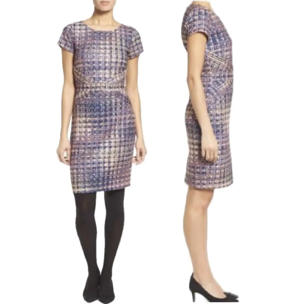 Ellen Tracy Tweed Print Short Sleeve Ponte Knit Sheath Dress Size 8 - Image 3