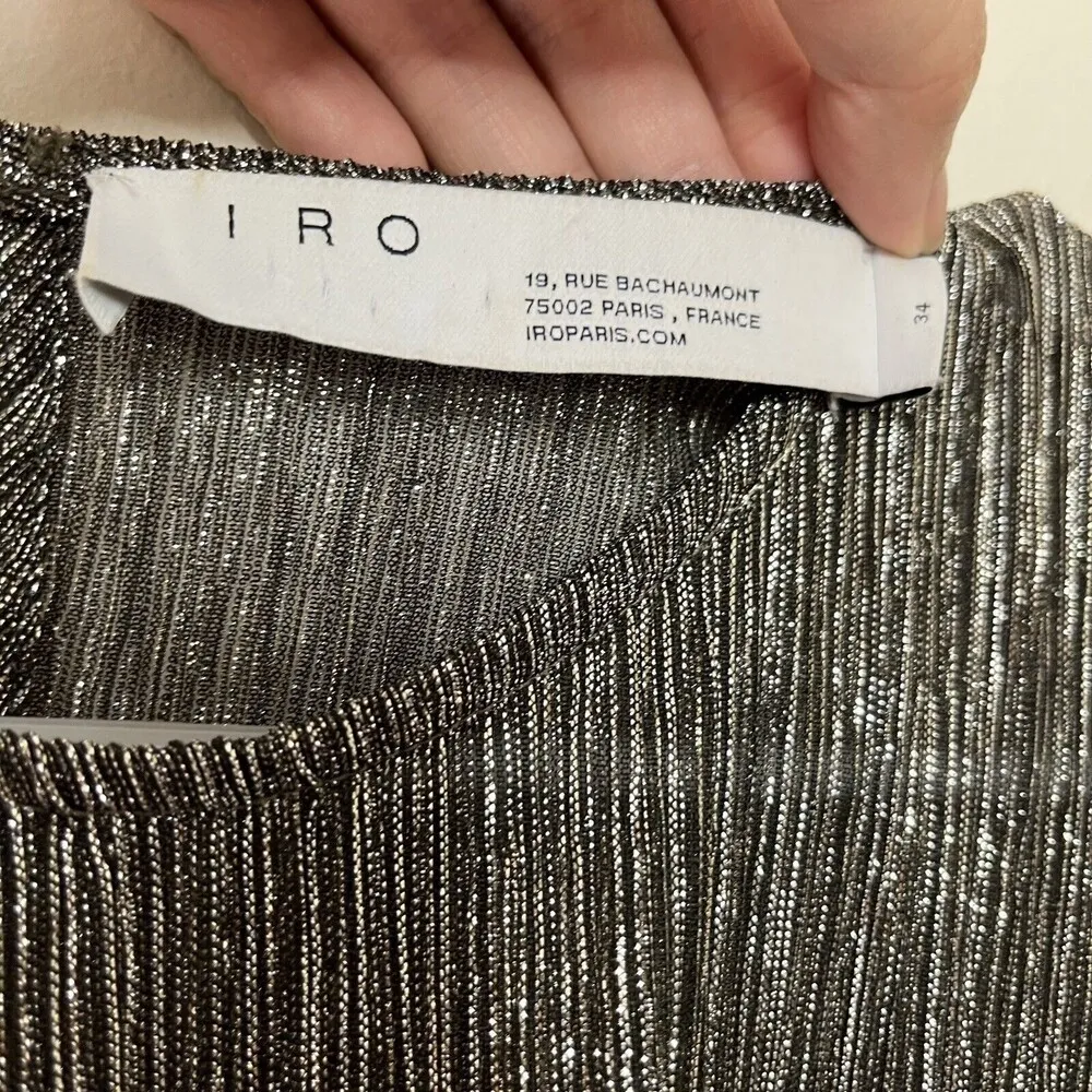 IRO Gavdos Metallic Cocktail Long Sleeve Ruffle Crew Neck Blouse Size FR34 US 2 - Image 11