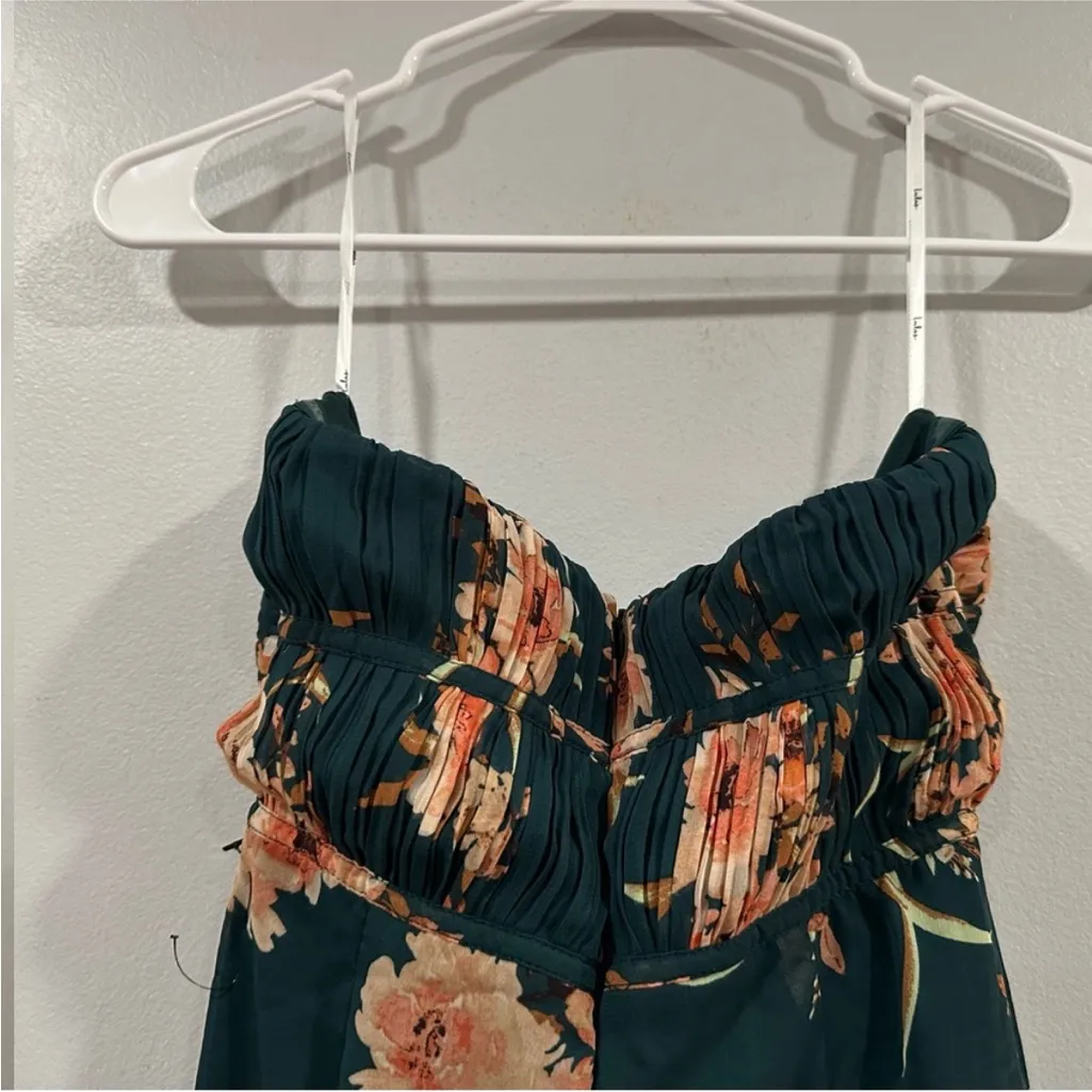 Lulus Enchanting Garden Emerald Floral Cutout Bow Strapless Maxi Dress Green XS - Image 5