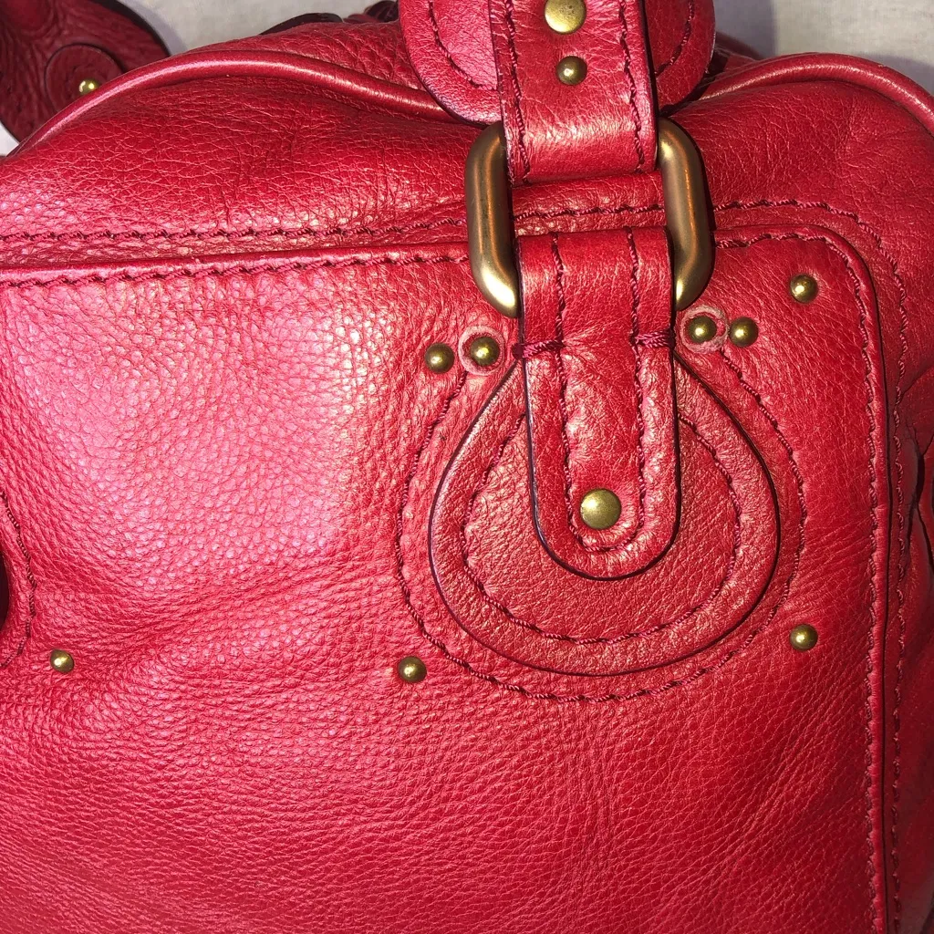 CHLOE Paddington Red Leather Large Bag Comes with: Padlock, Key, COA, Dustbag - Image 16