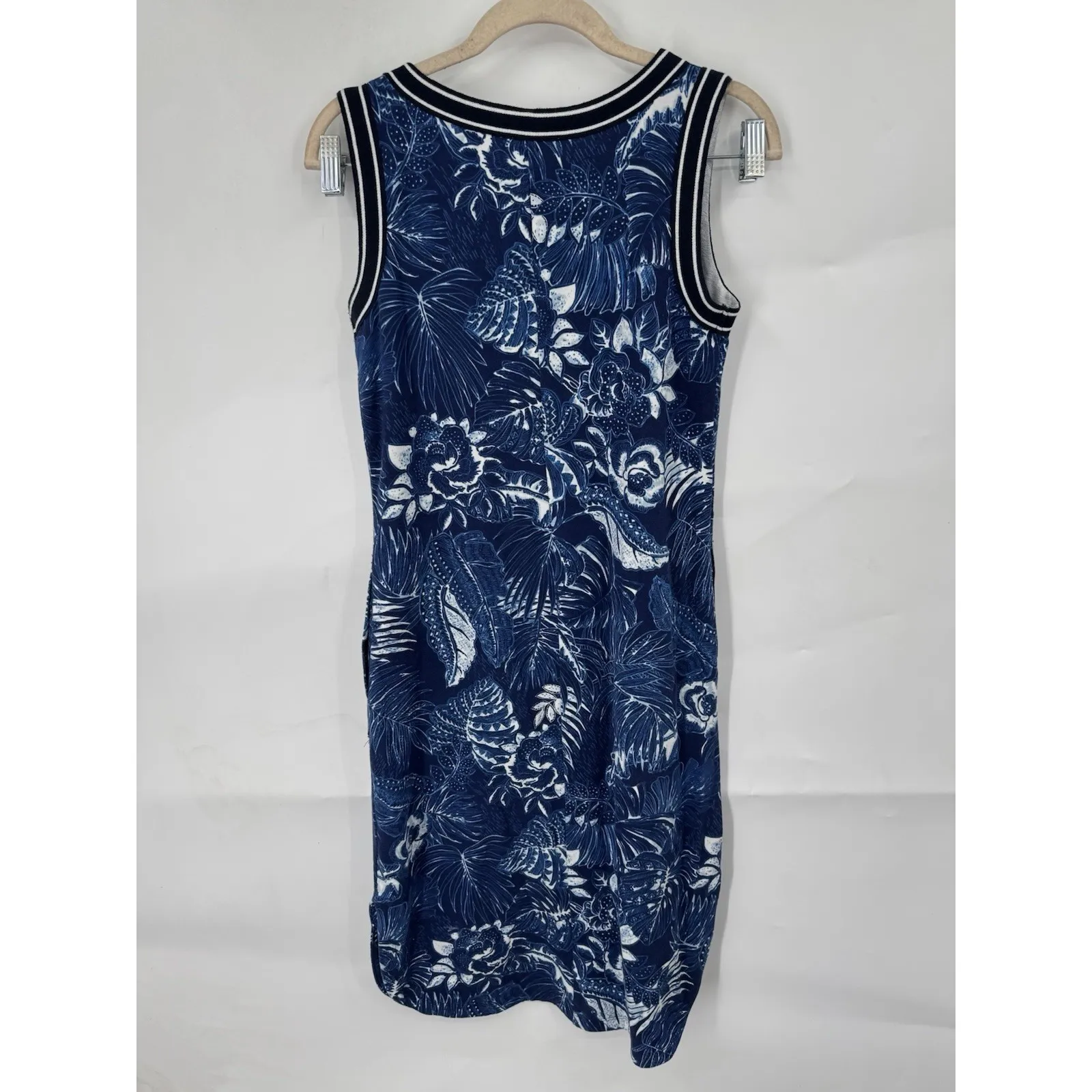 TALBOTS Floral Print Sleeveless Sporty Midi Dress Pocket Blue Size S Modal Blend - Image 3