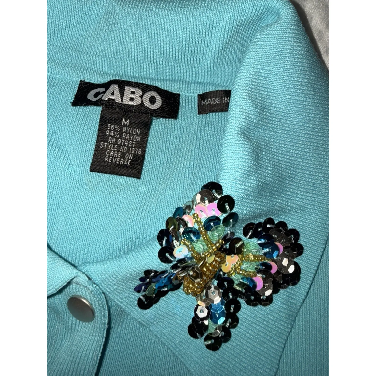 Cabo VTG NEW Women's‎ Medium Butterfly Polo Vest Bead Embellished Embroidered Blue - Image 6