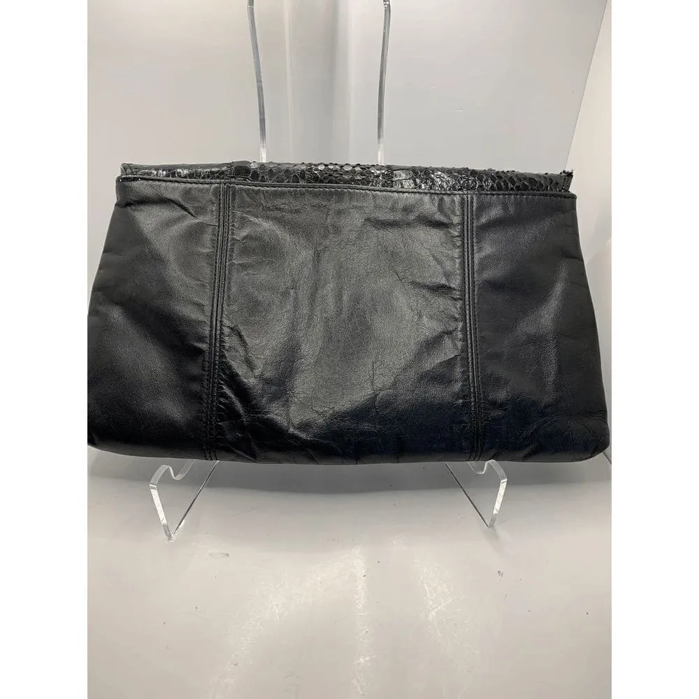 Black Snake Skin Leather Clutch Black - Image 3