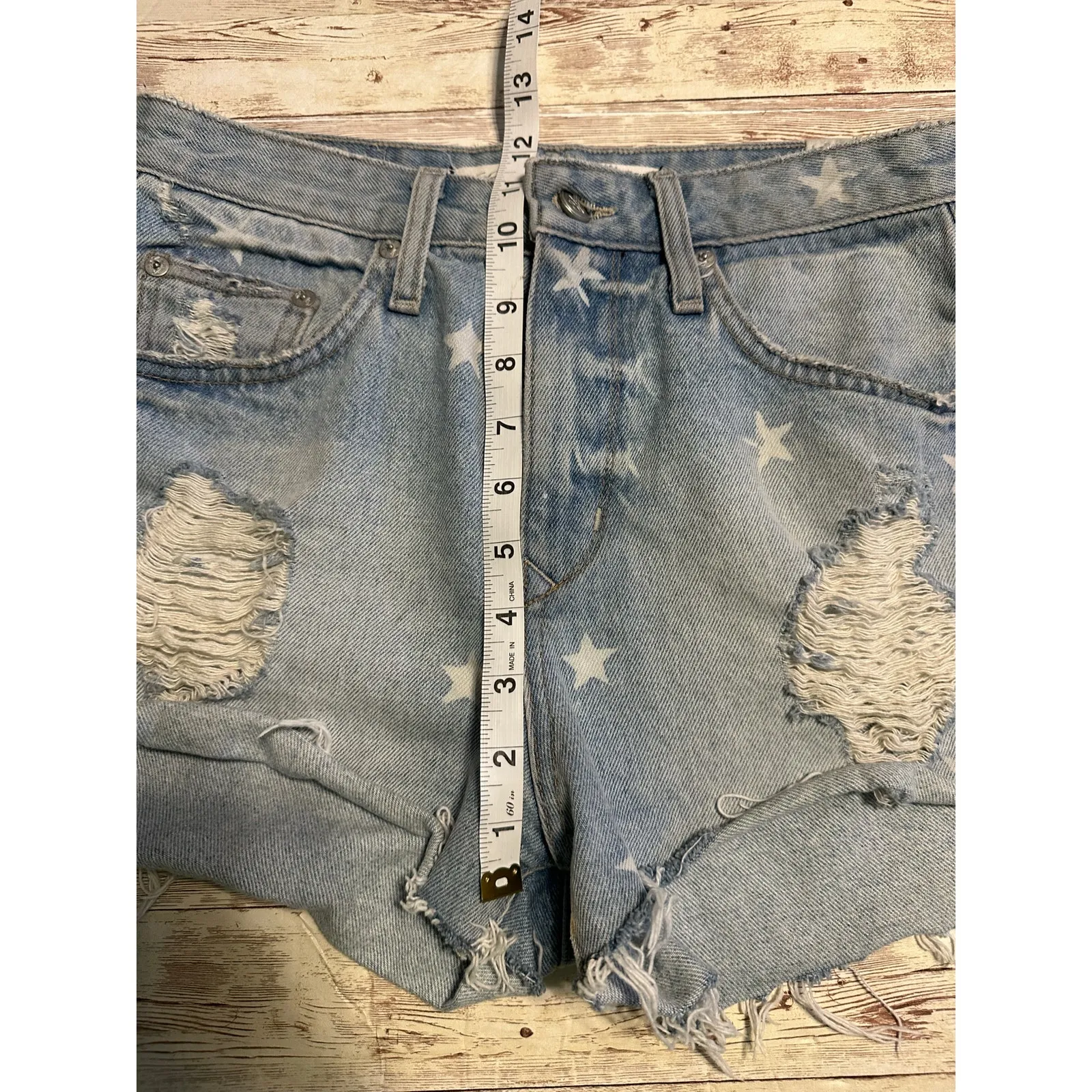 Lovers + Friends Jack Liberty High Rise Shorts Jorts Distressed 27 Denim Stars - Image 5