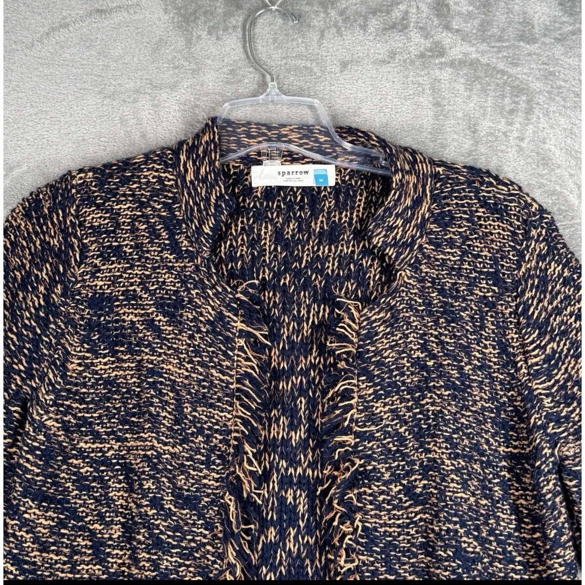 Sparrow Blue Orange Sweater Knit‎ Cardigan Open Front Fringe Trim Sweater Coat M Size M - Image 4