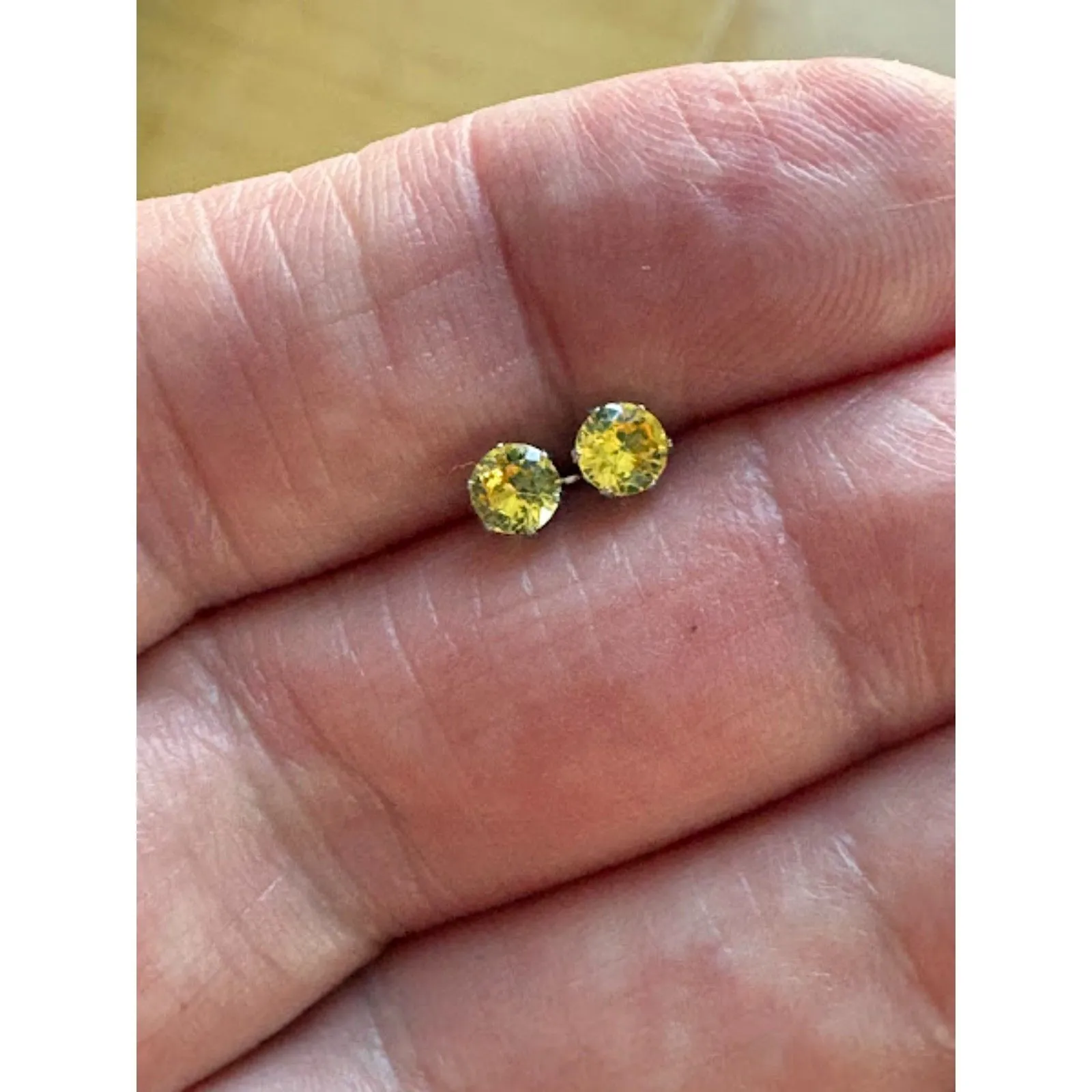 Cubic Zirconia Stainless Steel Stud Earrings Yellow - Image 5