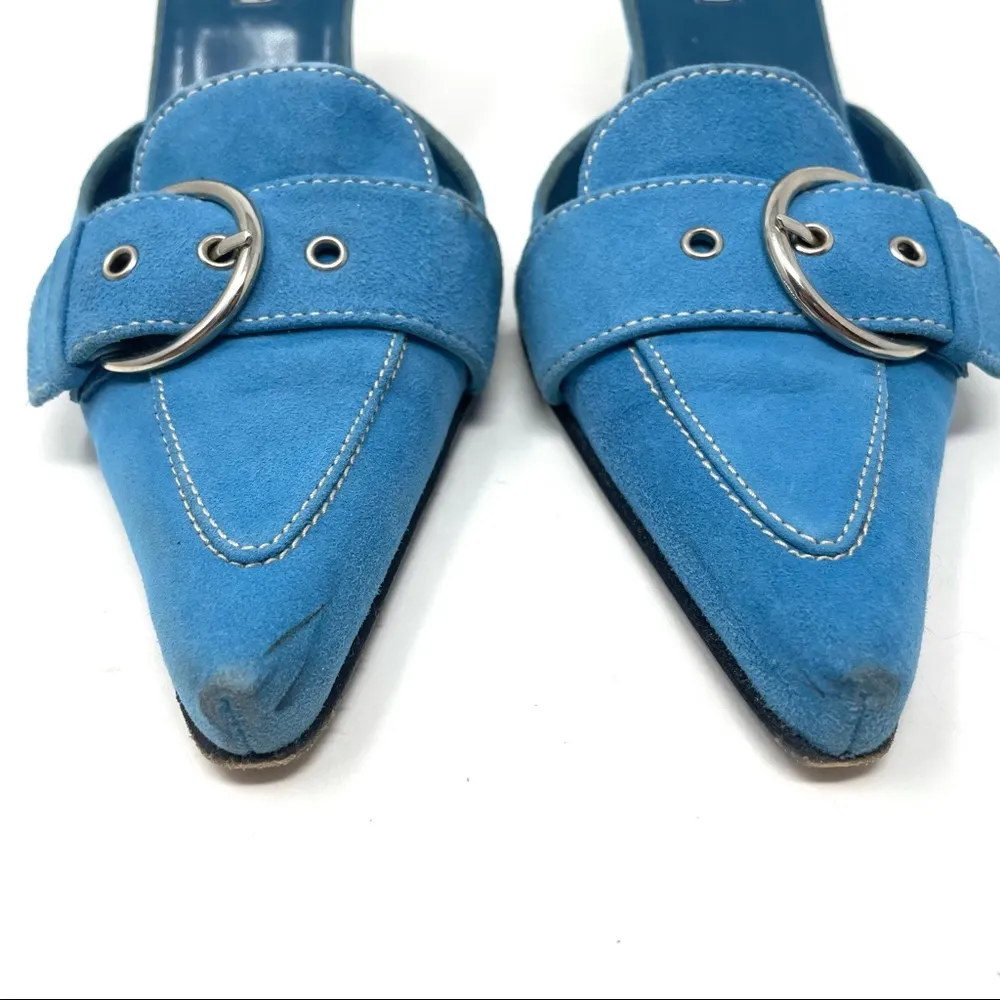 turquoise suede slides, size 8.5, made in Spain - Image 7