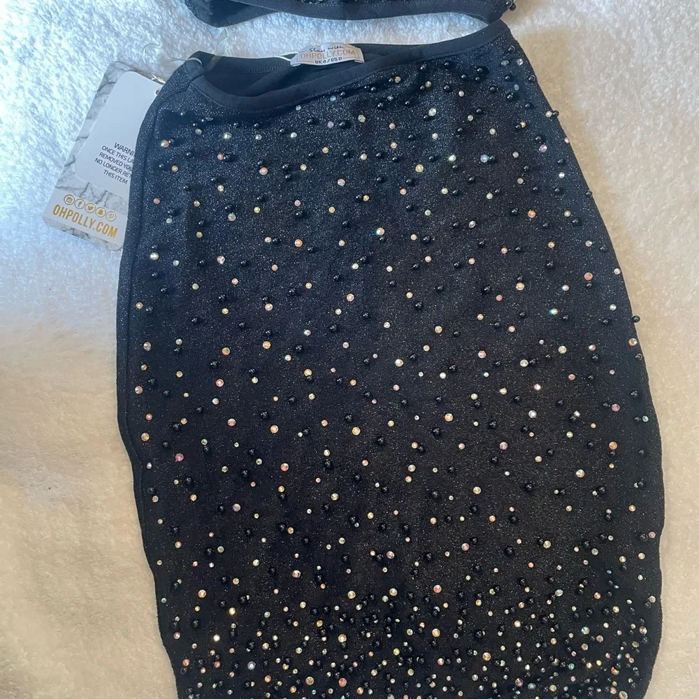 Black Beaded  Set:  Skirt and Crop Top w Halter Ties Sz 0 NWT - Image 12