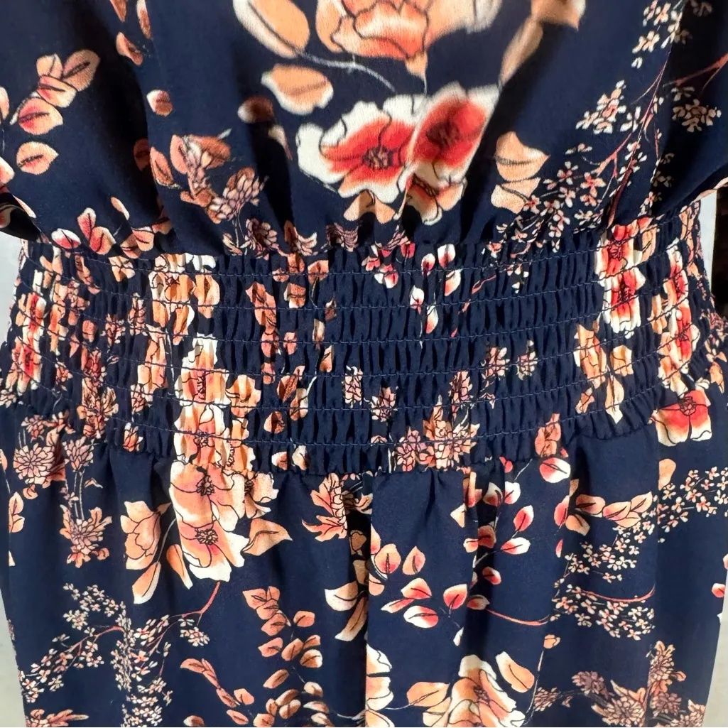 Nanette Lepore long sleeve navy floral smocked mock neck midi dress size 6 - Image 4