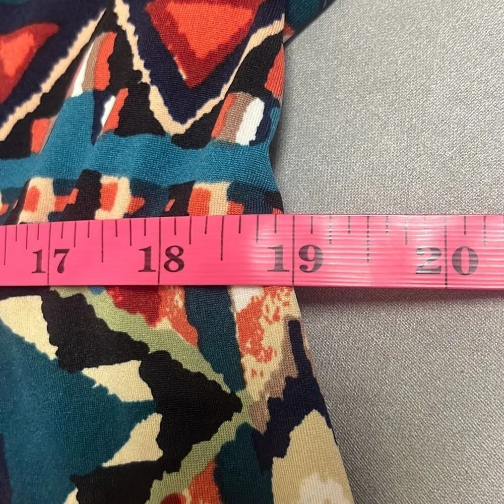 Impulsive 2X Blue Red Faux Wrap Jumpsuit Aztec Tribal Print V Neck Stretch Blue Size XXL - Image 8