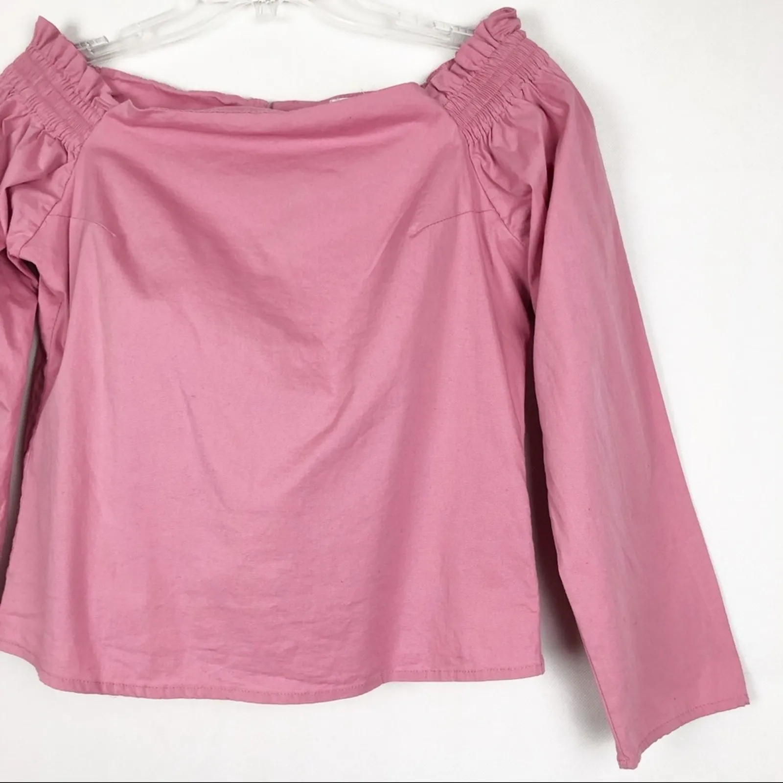 CKlass Womens Top Small Y2K Smocked Off Shoulder Boxy Back Slit Preppy Soft Girl Pink - Image 4