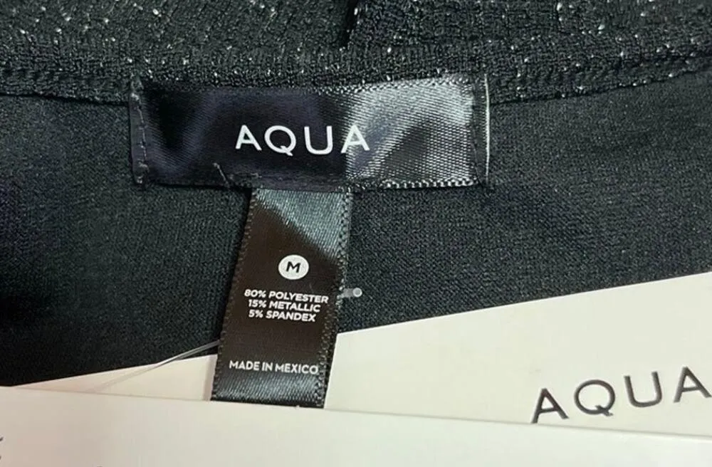 NEW Aqua Black Metallic Glitter Shimmer Long Sleeve One Piece Bodysuit Top Sz M - Image 4