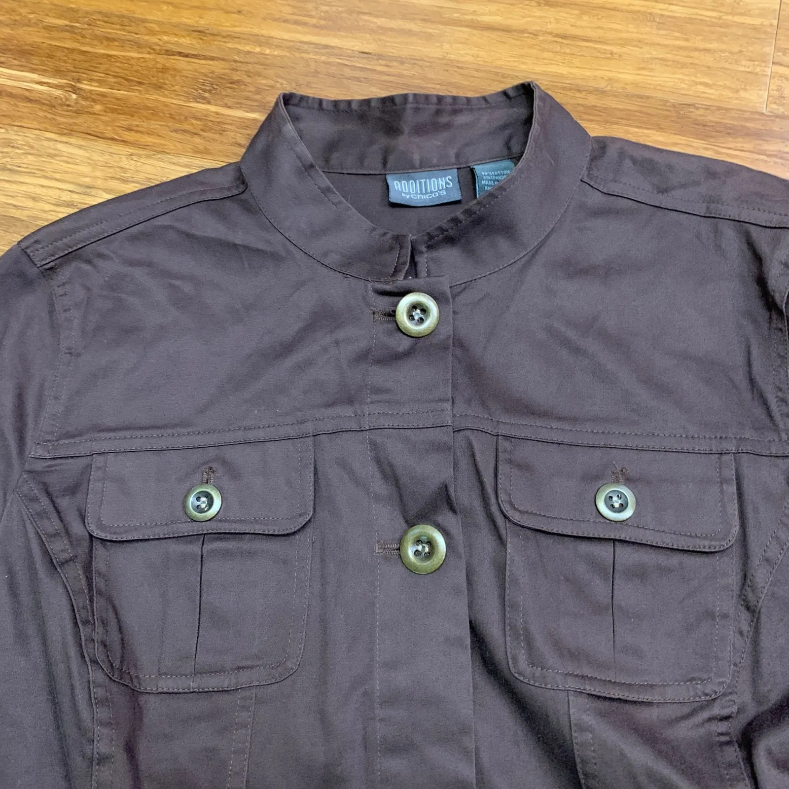 Additions by Chico's Jacket‎ Brown 3/4 Sleeve Button Up Collared Womens Large - Image 2