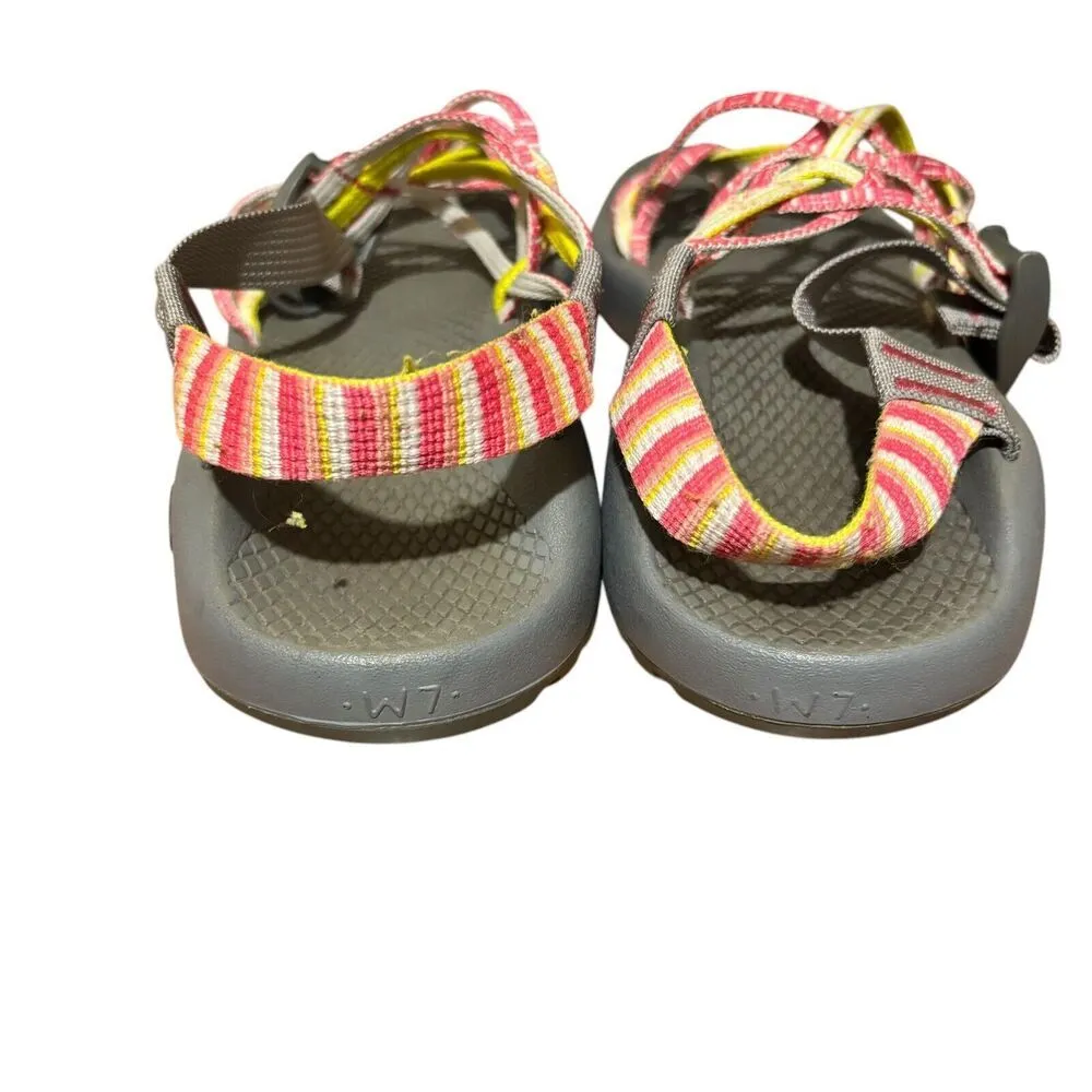 Chaco ZX3 Pink Yellow Triple Strap Sandals Womens 7 Hiking Slingback Shoes - Image 4