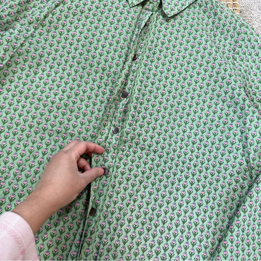 Jujus’ Amuse Women’s Cotton Button Down Shirt Longsleeve Tulip Print Spring L Green Size L - Image 9
