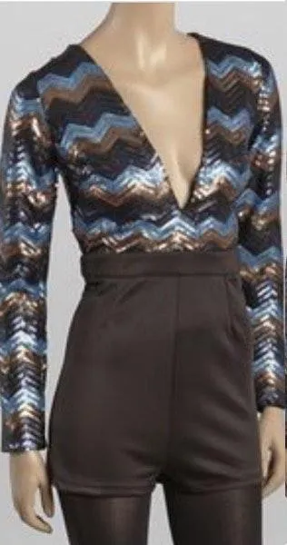 Deep Low Cut Sequin Romper Multiple - Image 7