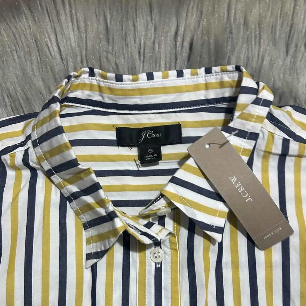 J.Crew Striped Classic Fit Boy Shirt Yellow Navy Blue Button-Up Shirt Size 6 - Image 5