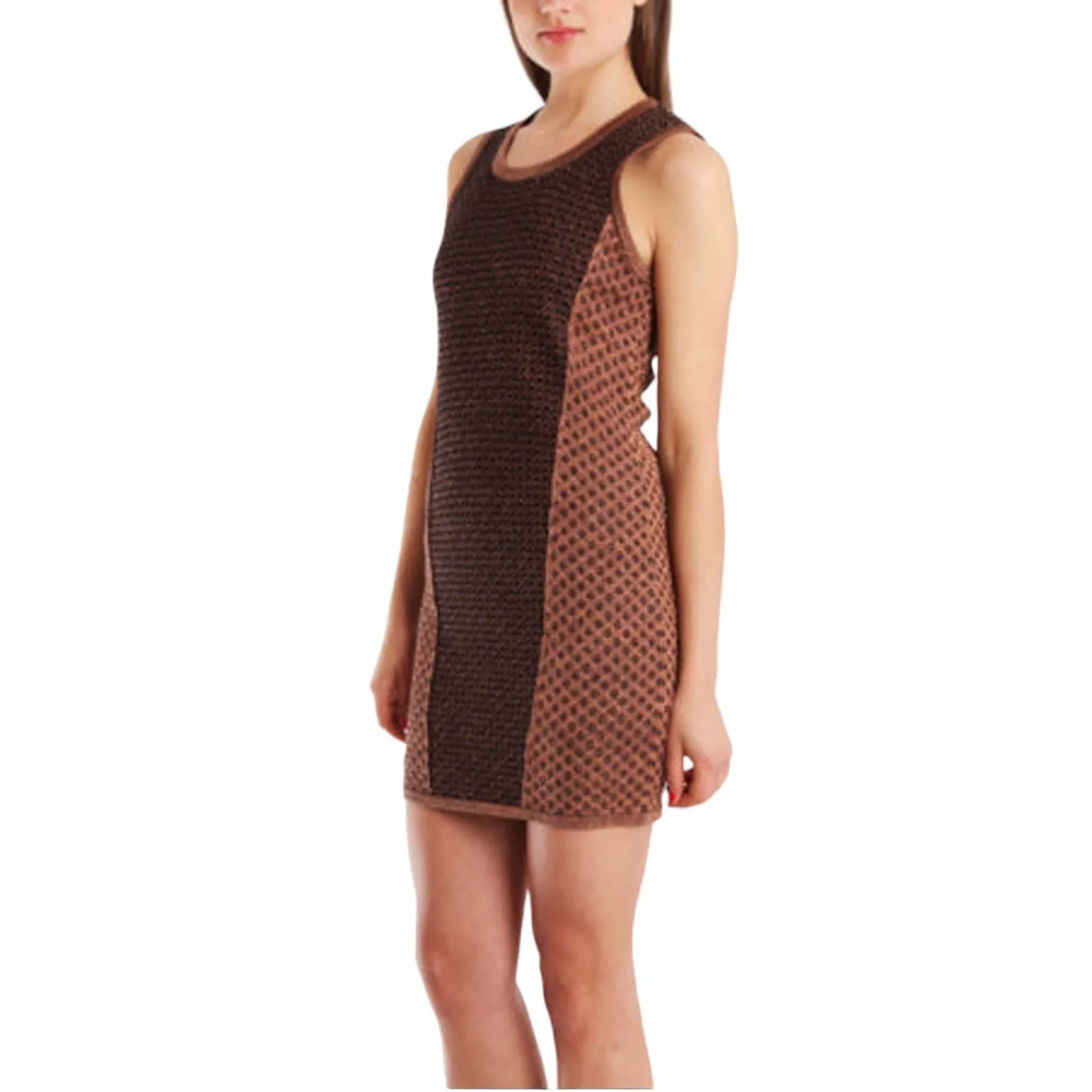Rag & Bone Amanda Mini Sleeveless‎ Sweater Dress in Brown & Copper Size Large - Image 3