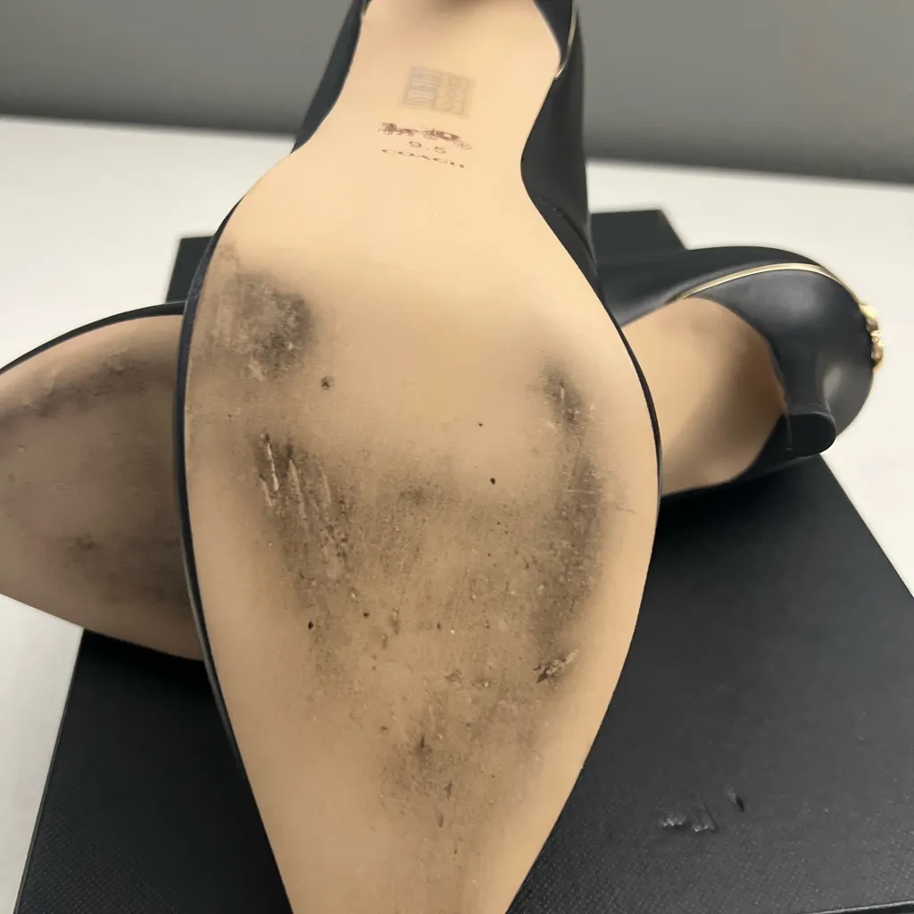 Coach Elegant Black Pointed Heels with Gold Trim Size 9.5 - Image 8